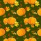 Fall Autumn Thanksgiving Pumpkins and Leaves on Dark Green 100% Cotton Fabric